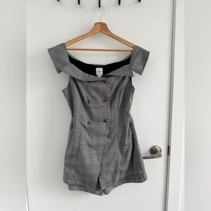 Maeve Gray Plaid One-Shoulder Double-Breasted Dress